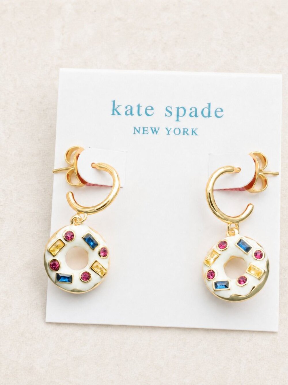 Kate Spade coffee break crystal Donut huggies gold